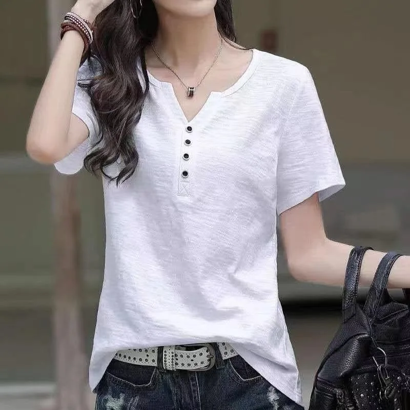 V-neck Short Sleeve T-shirt Women 2025 Summer New Large Size Women's Fashion Simple Age Slimming Half Sleeve Top
V-neck Short Sleeve T-shirt Women 2025 Summer New Large Size Women's Fashion Simple Age Slimming Half Sleeve Top