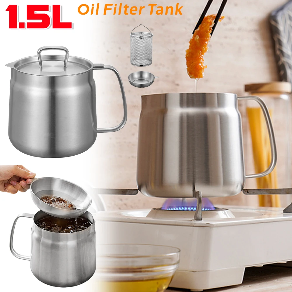 Многофункциональный контейнер для фильтрации масла и хранения жира с крышкой, 1,5 л, из нержавеющей стали 304, для кухонных принадлежностей
Многофункциональный контейнер для фильтрации масла и хранения жира с крышкой, 1,5 л, из нержавеющей стали 304, для кухонных принадлежностей