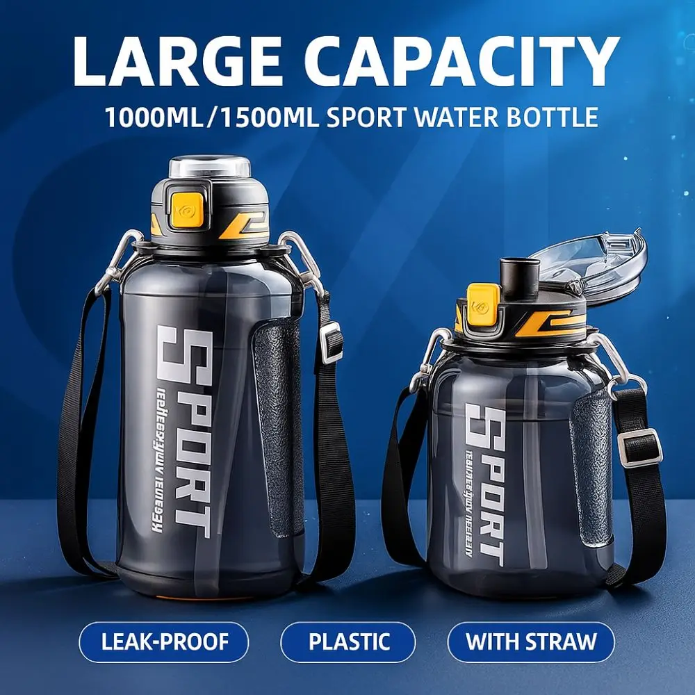 1000ml/1500ml Sports Water Bottle LeakProof Plastic Drinking Bottles Large Capacity with Straw Fitness Water Bottle
1000ml/1500ml Sports Water Bottle LeakProof Plastic Drinking Bottles Large Capacity with Straw Fitness Water Bottle