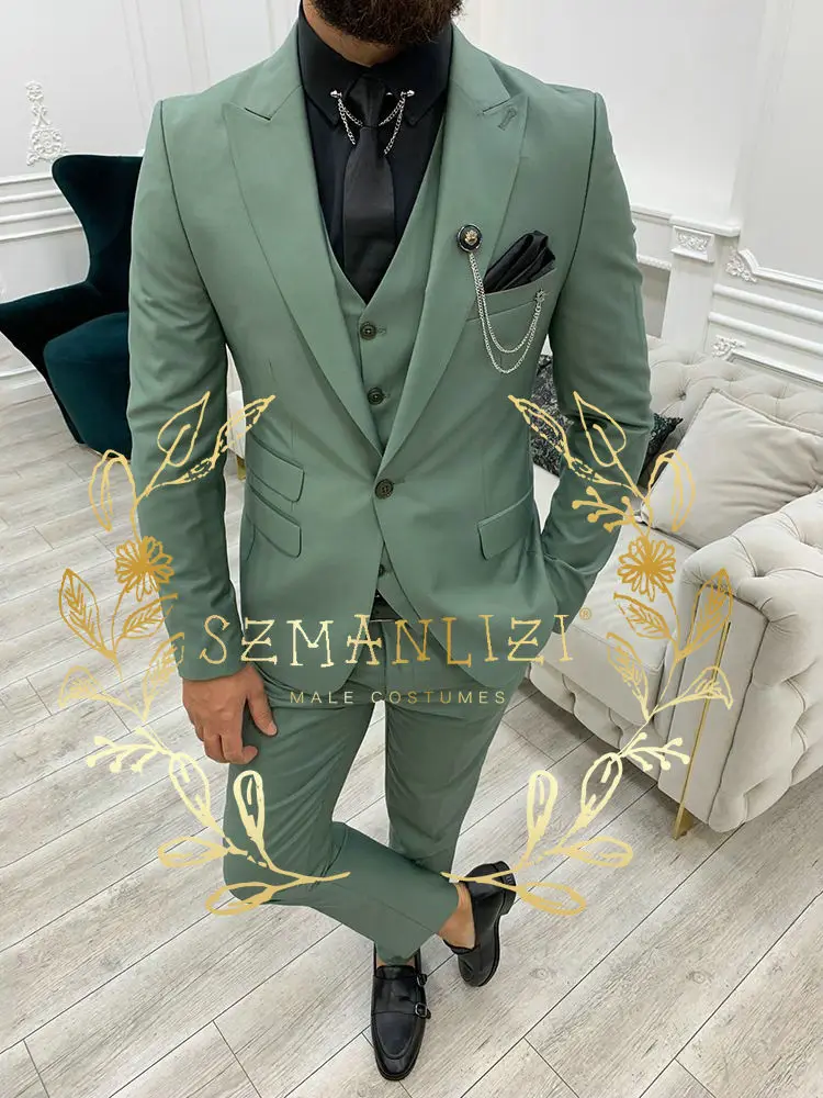 3 Pieces New Green Men's Suit 2023 Peak Lapel Slim Fit Casual Tuxedos Groom Tailor Made Terno Masculino (Blazer+Pants+Vest)
3 Pieces New Green Men's Suit 2023 Peak Lapel Slim Fit Casual Tuxedos Groom Tailor Made Terno Masculino (Blazer+Pants+Vest)