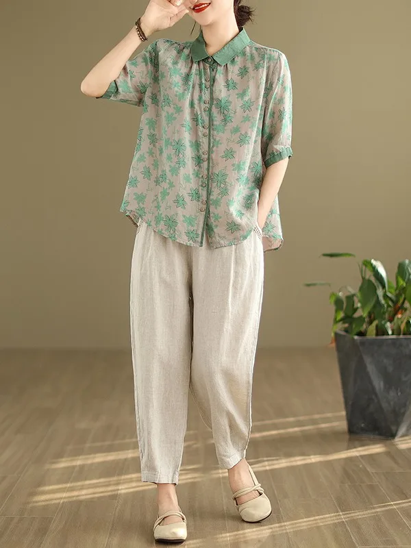 Summer Cotton Linen Set Women's Faionable Mom Anti-Aging Print irt Loose Casual Slimming Silk Two-Piece Set
Summer Cotton Linen Set Women's Faionable Mom Anti-Aging Print irt Loose Casual Slimming Silk Two-Piece Set