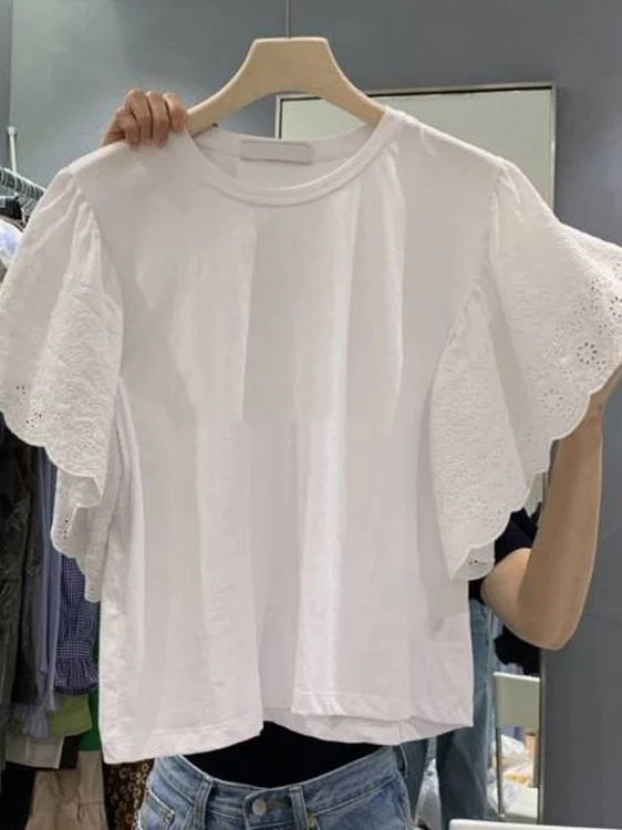 plus Size Women's T-irt Lace Fly Sve Loose ort Sve Korean Sle Spring Faion Casual round Ne Top for Younger Look
plus Size Women's T-irt Lace Fly Sve Loose ort Sve Korean Sle Spring Faion Casual round Ne Top for Younger Look