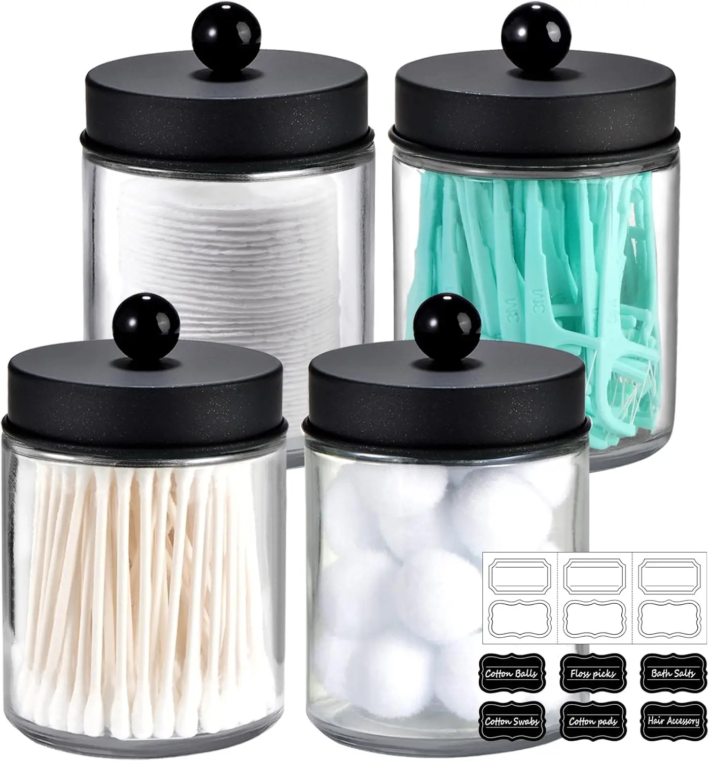 Apothecary Jars 4 Pack Bathroom Countertop Storage with Stainless Steel Lids, Qtip Dispenser Holder for Cotton Swabs Makeup
Apothecary Jars 4 Pack Bathroom Countertop Storage with Stainless Steel Lids, Qtip Dispenser Holder for Cotton Swabs Makeup