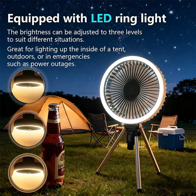 Rechargeable 10000mAh Outdoor Camping Fan Portable Wireless Office Tent Electric Ceiling Fan with External LED Lighting Battery
Rechargeable 10000mAh Outdoor Camping Fan Portable Wireless Office Tent Electric Ceiling Fan with External LED Lighting Battery