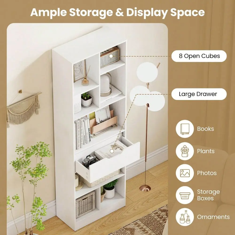 2 PCS 61 Bookcase With Drawer 8 Open Cubes Anti Toppling Kits For Living Room
2 PCS 61 Bookcase With Drawer 8 Open Cubes Anti Toppling Kits For Living Room