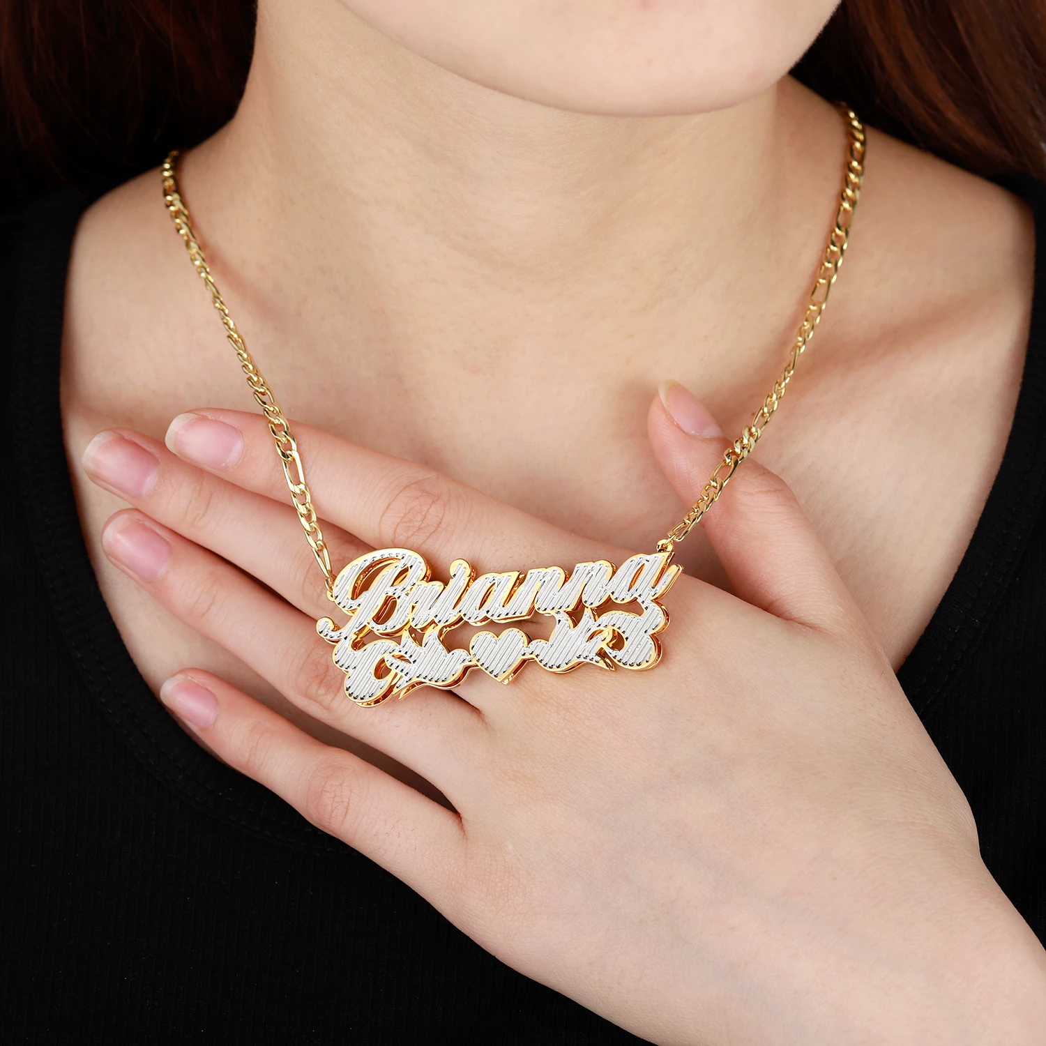 Personalized Double Plated Name Necklace Custom Two Tone Charm Jewelry Customized Heart and Two Birds Pendant Jewelry Gift
Personalized Double Plated Name Necklace Custom Two Tone Charm Jewelry Customized Heart and Two Birds Pendant Jewelry Gift
