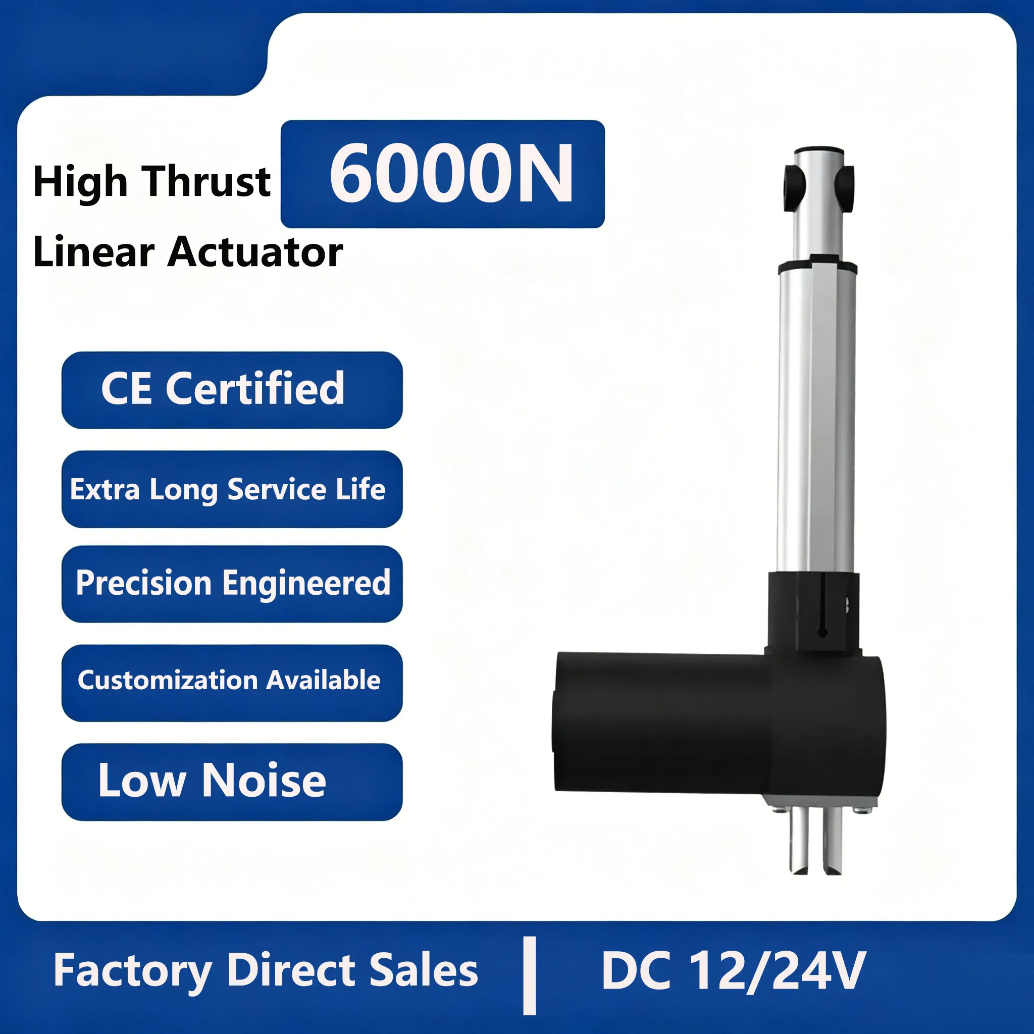 DC 24V 6000N Heavy Duty Linear Actuator Motor, 50-500mm Stroke, Electric Push Rod for Industrial Lift, Opener & Automation
DC 24V 6000N Heavy Duty Linear Actuator Motor, 50-500mm Stroke, Electric Push Rod for Industrial Lift, Opener & Automation