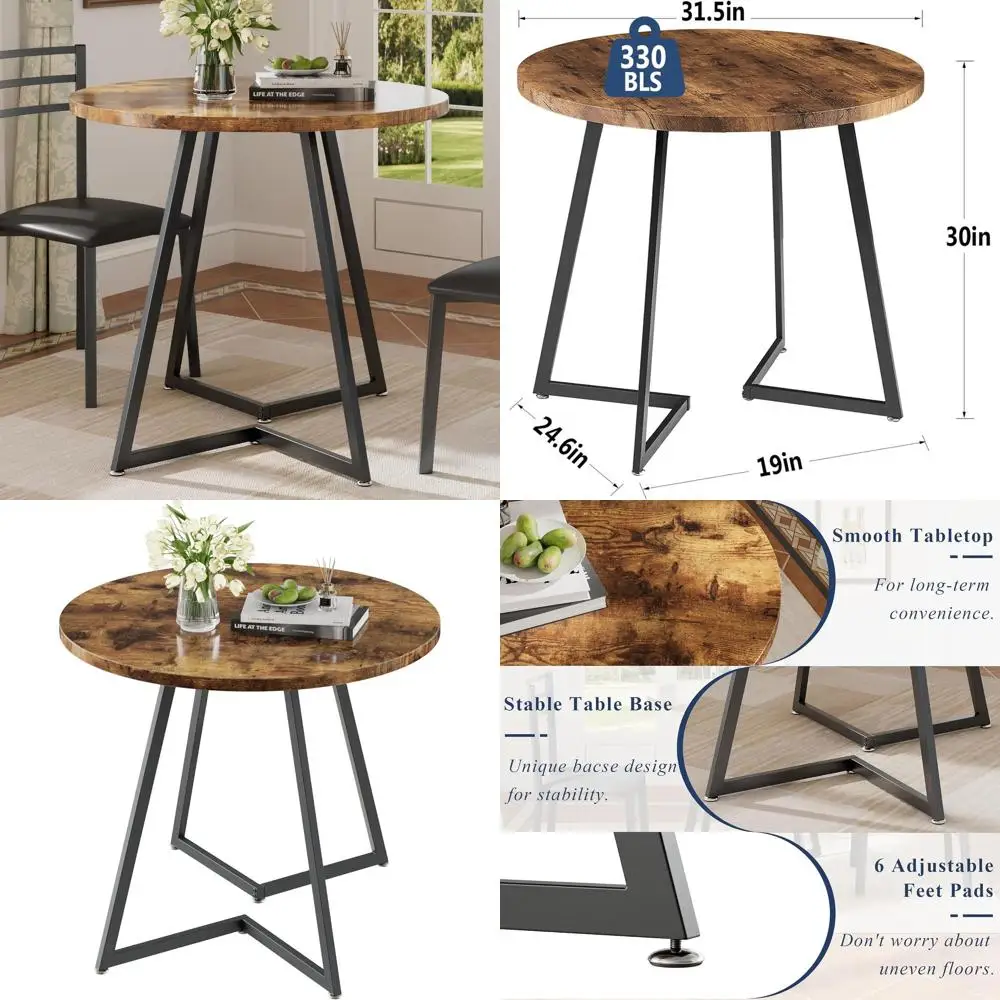 2-4 Person Antique Brown Wood Grain Steel Base Round Dining Table for Kitchen or Living Room
2-4 Person Antique Brown Wood Grain Steel Base Round Dining Table for Kitchen or Living Room