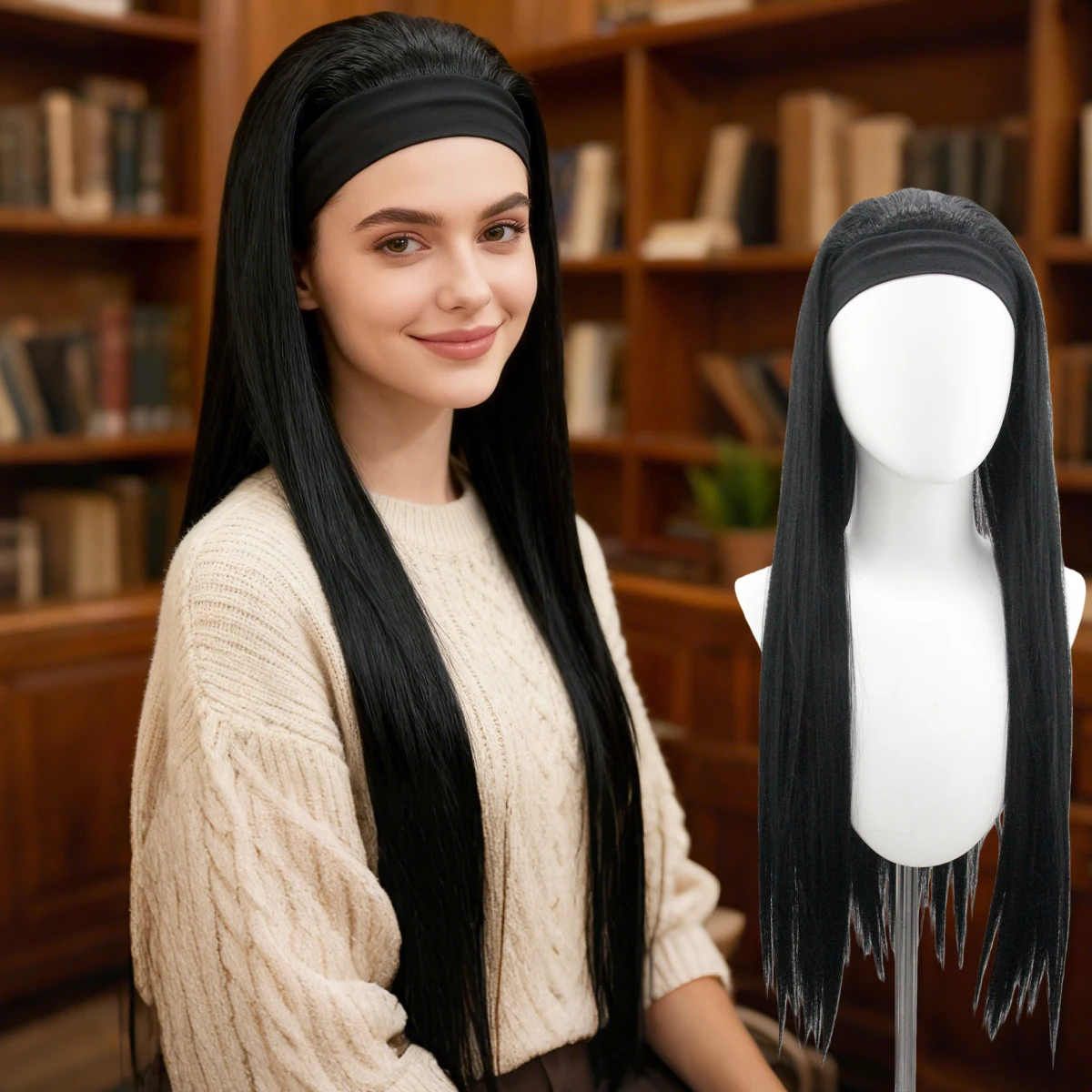 Women's Black Headband Wig Long Straight Synthetic Hair for Daily Wear
Women's Black Headband Wig Long Straight Synthetic Hair for Daily Wear