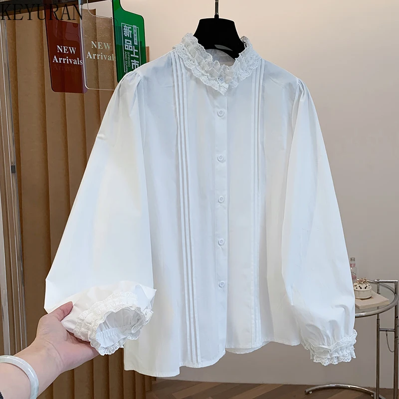 Женские блузки с кружевным воротником-стойкой, пэчворк, рюши, рукава-фонарики, белые рубашки 2026, элегантные женские топы
Женские блузки с кружевным воротником-стойкой, пэчворк, рюши, рукава-фонарики, белые рубашки 2026, элегантные женские топы