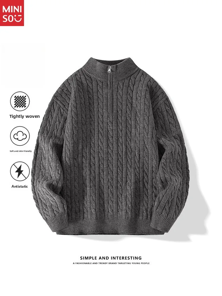 MINISO Dark Gray Half-zipper Sweater Boys Autumn Twisted Flower Lazy Casual Knitted Sweater Y 
MINISO Dark Gray Half-zipper Sweater Boys Autumn Twisted Flower Lazy Casual Knitted Sweater Y