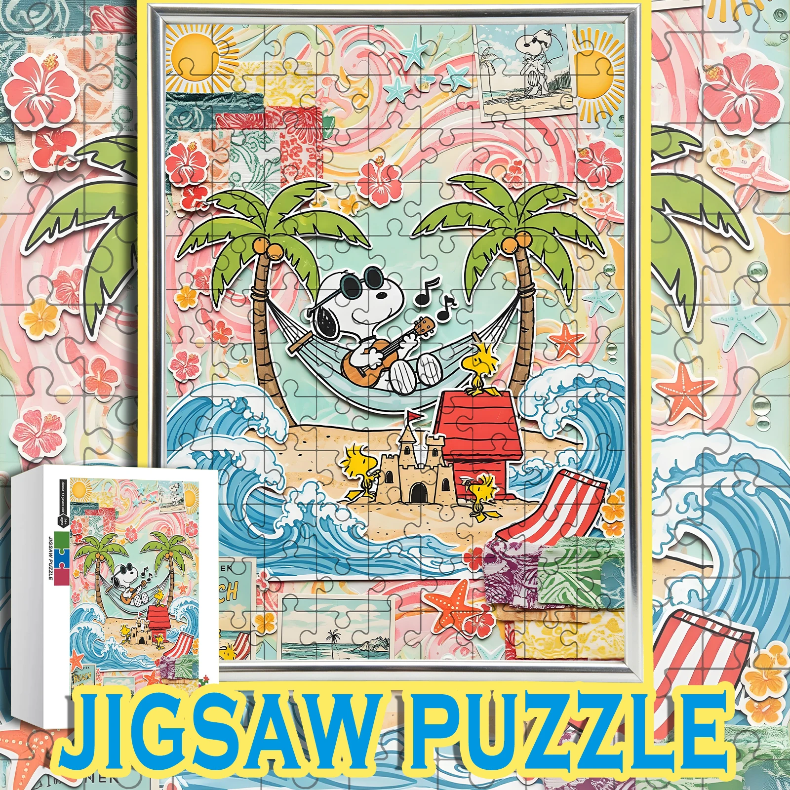 Snoopy Beach Vacation Hammock Guitar Scene Tropical Collage Style Wooden Jigsaw Puzzle 108/200/300/500/1000pcs Color Box
Snoopy Beach Vacation Hammock Guitar Scene Tropical Collage Style Wooden Jigsaw Puzzle 108/200/300/500/1000pcs Color Box
