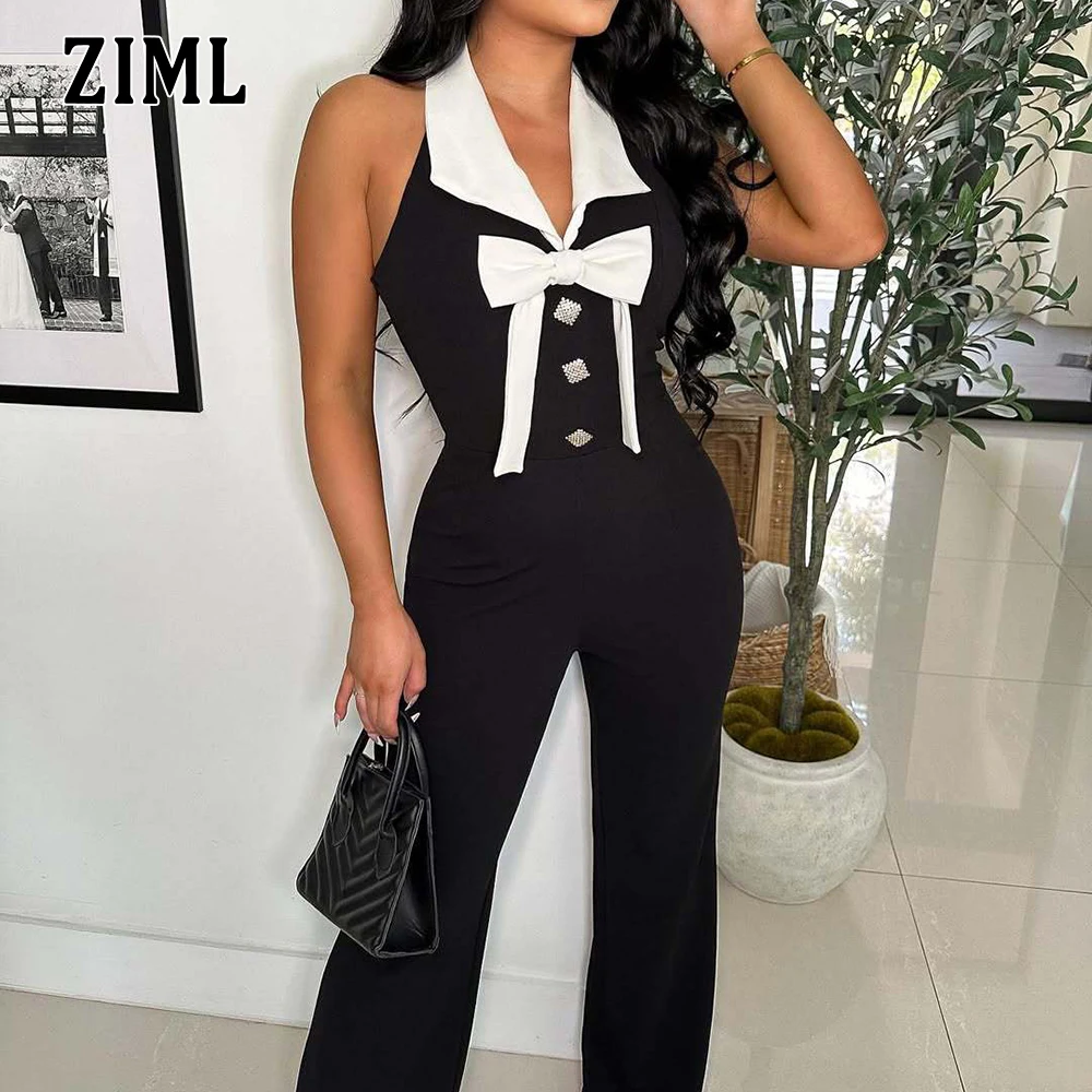 ZIML Hit Color Spliced Bowknots Slimming Jumpsuits for Women Lapel Sleeveless High Waist Temperament Jumpsuits Female Fashion
ZIML Hit Color Spliced Bowknots Slimming Jumpsuits for Women Lapel Sleeveless High Waist Temperament Jumpsuits Female Fashion