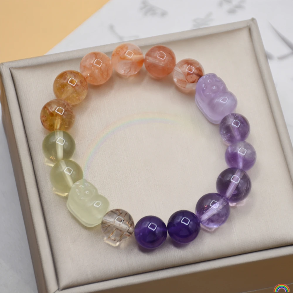 Natural crystal bracelet with multi treasure flower gel crystals paired with purple and yellow Pixiu bracelet Rwbuy
Natural crystal bracelet with multi treasure flower gel crystals paired with purple and yellow Pixiu bracelet Rwbuy