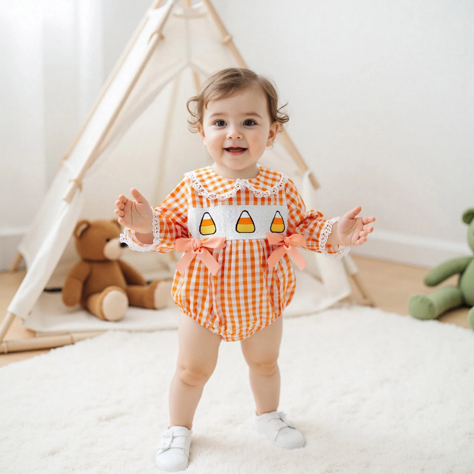 Baby Girl Halloween Bodysuit Long Sleeve Doll Collar Candy Corn Embroidery Romper Fall Playsuit Newborn Clothes
Baby Girl Halloween Bodysuit Long Sleeve Doll Collar Candy Corn Embroidery Romper Fall Playsuit Newborn Clothes
