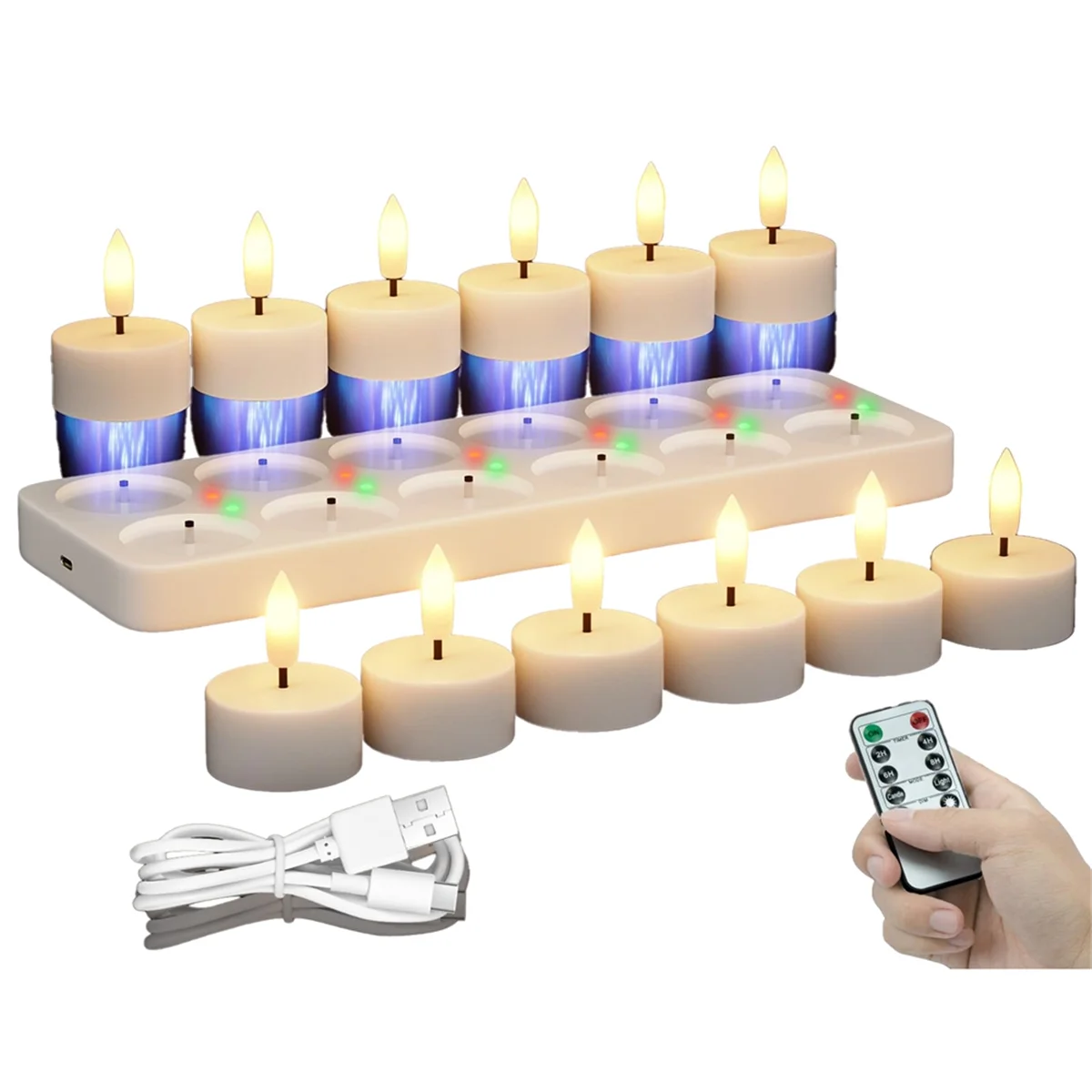ABZV-Rechargeable Flameless Tea Lights Candles with Charging Station 12Pcs Battery Tea Lights Candles with Remote
ABZV-Rechargeable Flameless Tea Lights Candles with Charging Station 12Pcs Battery Tea Lights Candles with Remote