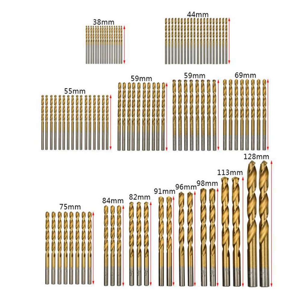 99pcs 1.5mm-10mm Size Titanium Nitride Drill Bit Set Drilling Bits Kit for Metal Plastic Copper and Wood with Dur
99pcs 1.5mm-10mm Size Titanium Nitride Drill Bit Set Drilling Bits Kit for Metal Plastic Copper and Wood with Dur