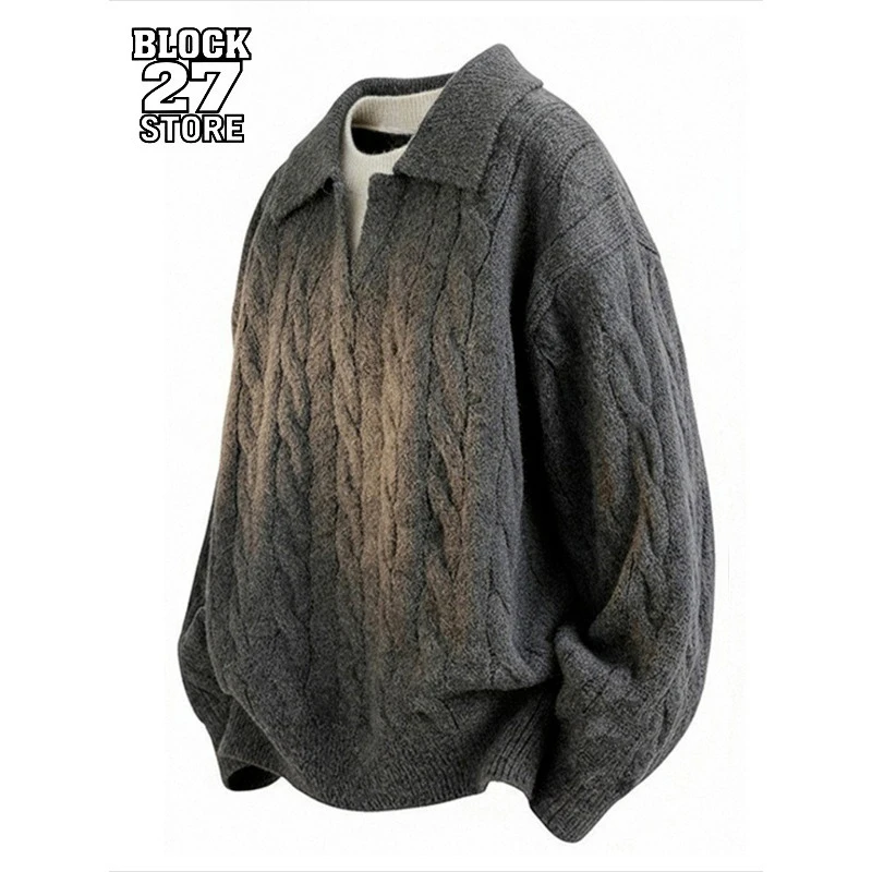Мужской свитер Harajuku, осень-зима, искусственный двухсекционный вязаный пуловер с лацканами, свободный ленивый стиль, теплая повседневная мода, новинка
Мужской свитер Harajuku, осень-зима, искусственный двухсекционный вязаный пуловер с лацканами, свободный ленивый стиль, теплая повседневная мода, новинка