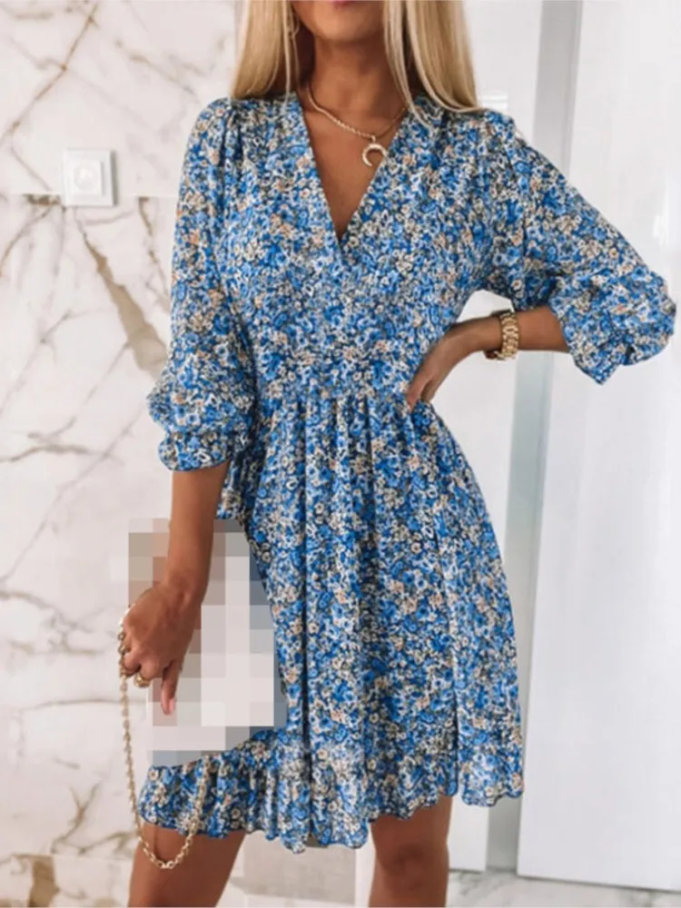Summer Floral Dress Deep V-neck Bubble Sleeves Short Sleeved Mid Rise Casual Beach Bohemian New Women's Dress
Summer Floral Dress Deep V-neck Bubble Sleeves Short Sleeved Mid Rise Casual Beach Bohemian New Women's Dress