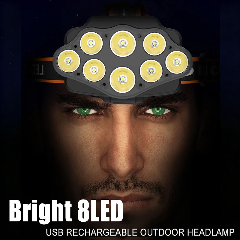 USB Rechargeable Headlamp High Lumen Bright Head Lamp with 8 LED Headlight 4 Mode IPX4 Waterproof Head Flashlight Head Light
USB Rechargeable Headlamp High Lumen Bright Head Lamp with 8 LED Headlight 4 Mode IPX4 Waterproof Head Flashlight Head Light