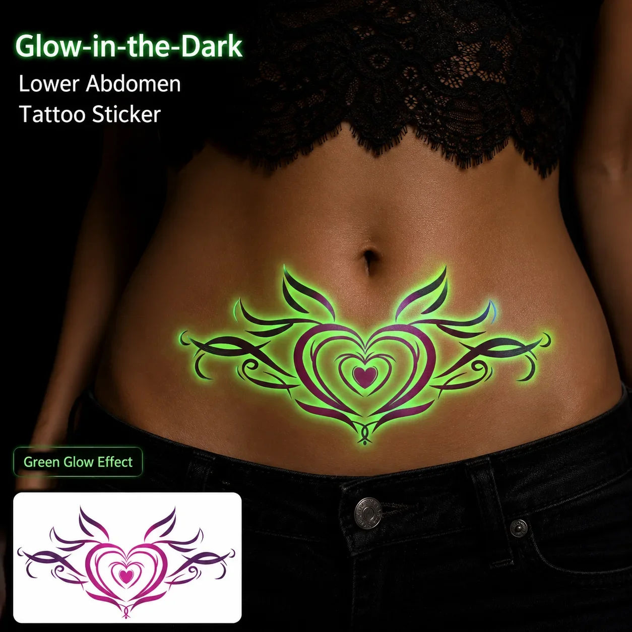 Disposable Tattoo Sticker Temporary Tattoo Glow in the Dark Tattoo Sticker, Lotus Heart Belly Design
Disposable Tattoo Sticker Temporary Tattoo Glow in the Dark Tattoo Sticker, Lotus Heart Belly Design