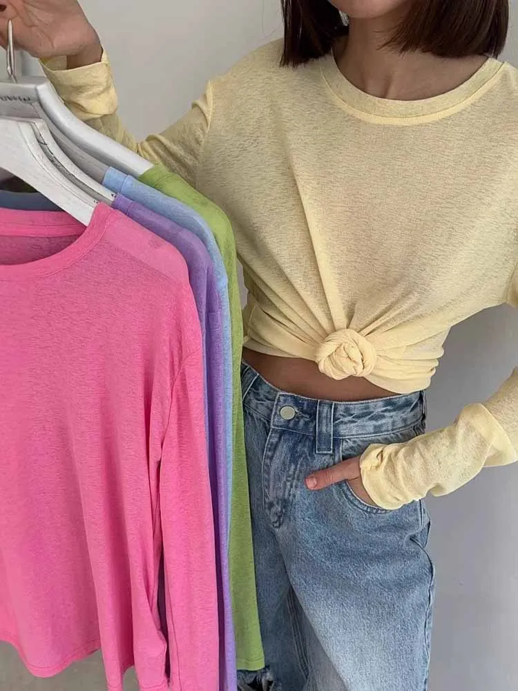 BKQU Casual Long Sleeve T-shirt Women Simple Solid Loose Thin O-neck Knitted Soft Bottom Tees 2025 Autumn Versatile Basic Tops
BKQU Casual Long Sleeve T-shirt Women Simple Solid Loose Thin O-neck Knitted Soft Bottom Tees 2025 Autumn Versatile Basic Tops