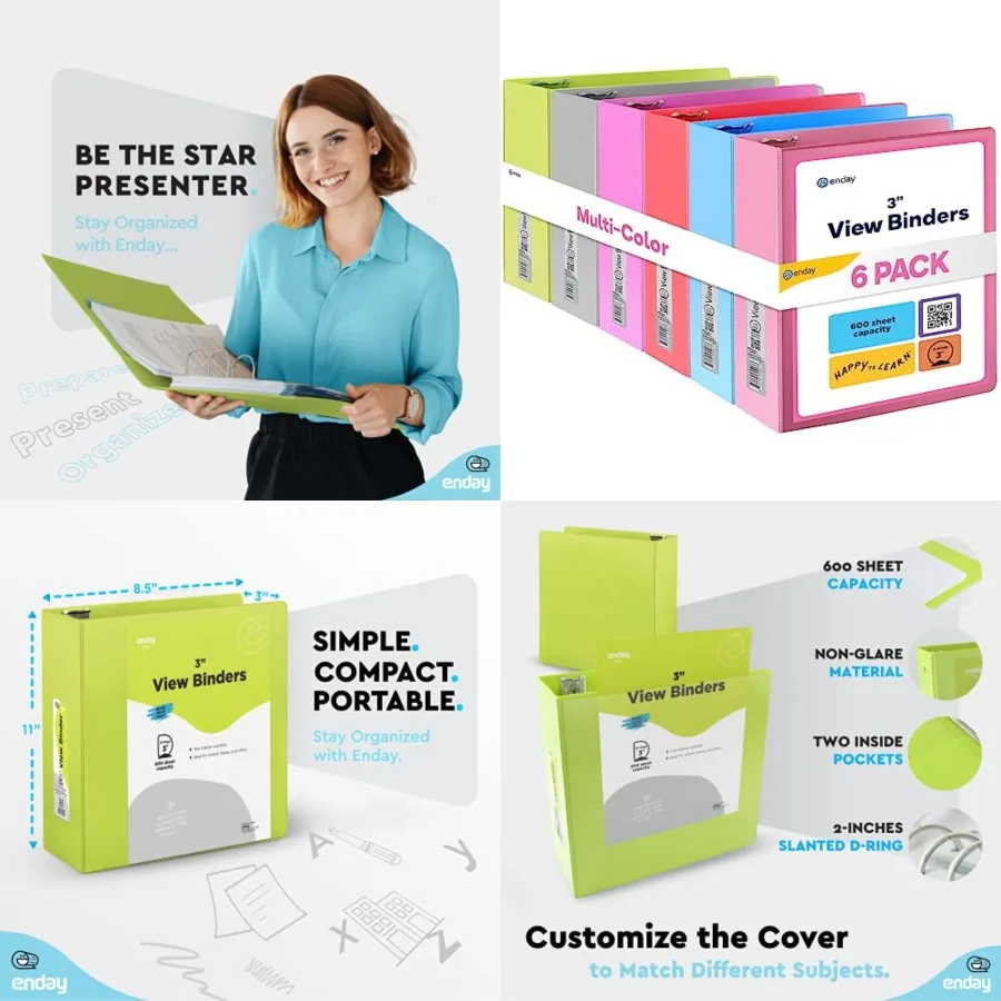 3 inch Binder 6 Pack - Assorted Colors 3 Ring Binder 3 inch with Clear View Cover and 2 Inside Pocket - for Letter Size 8.5 x 1
3 inch Binder 6 Pack - Assorted Colors 3 Ring Binder 3 inch with Clear View Cover and 2 Inside Pocket - for Letter Size 8.5 x 1