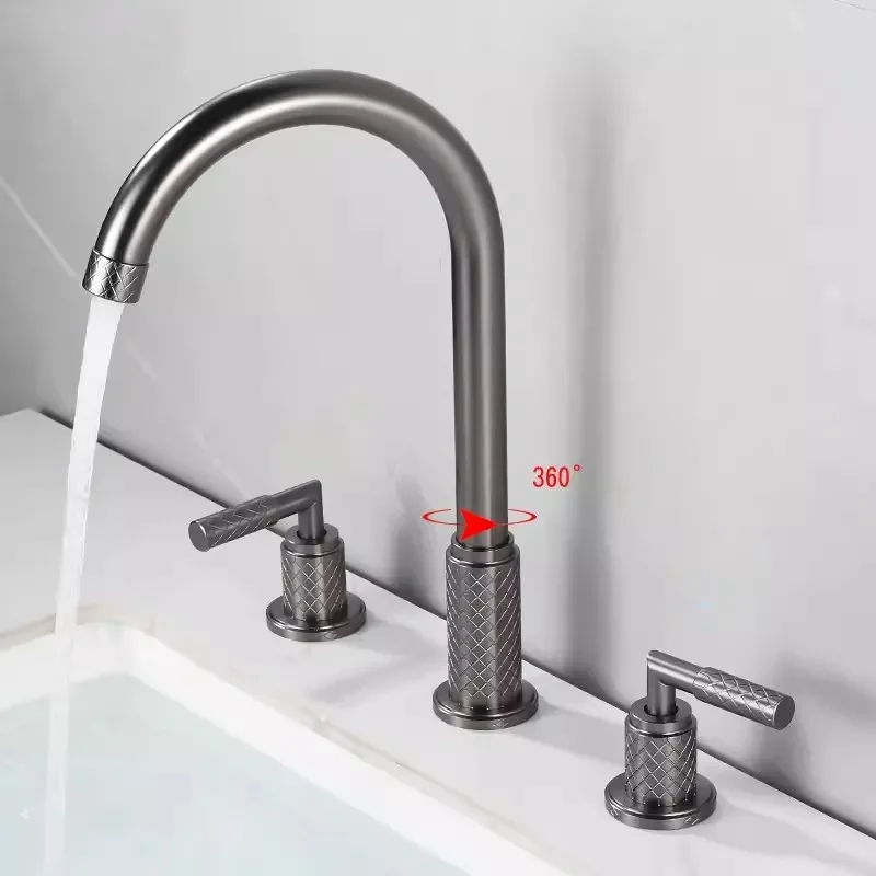 Серый широко распространенный смеситель для раковины в ванной комнате, 8-дюймовый кран для раковины, художественный резной латунный смеситель для раковины с тремя отверстиями, латунный смеситель для воды
Серый широко распространенный смеситель для раковины в ванной комнате, 8-дюймовый кран для раковины, художественный резной латунный смеситель для раковины с тремя отверстиями, латунный смеситель для воды