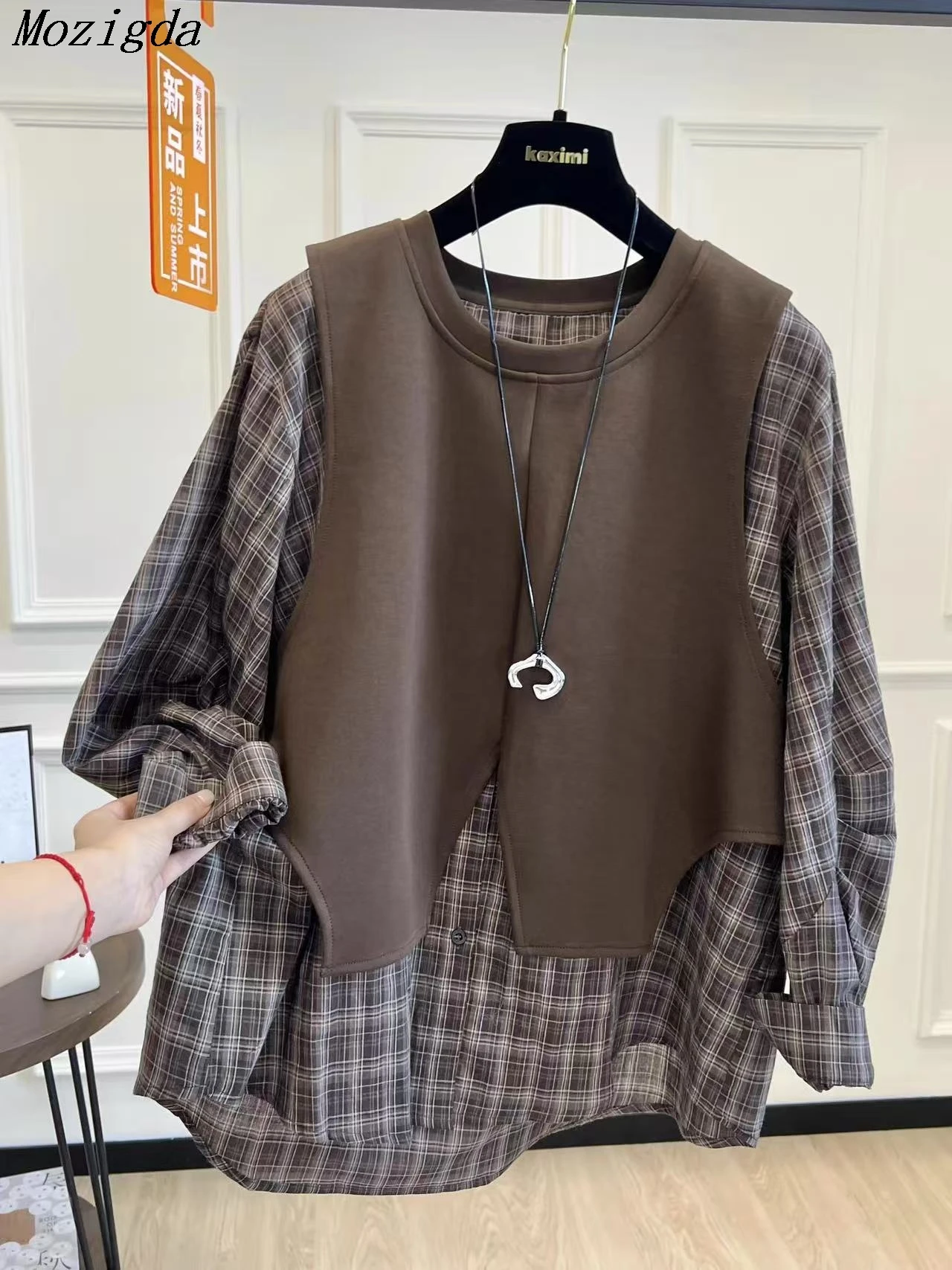 Retro Plaid Splicing Fake Two Piece Round Neck Patchwork Blouse Sweatirt Women Loose All-Match Long Sleeve Shirt Tops Autumn
Retro Plaid Splicing Fake Two Piece Round Neck Patchwork Blouse Sweatirt Women Loose All-Match Long Sleeve Shirt Tops Autumn