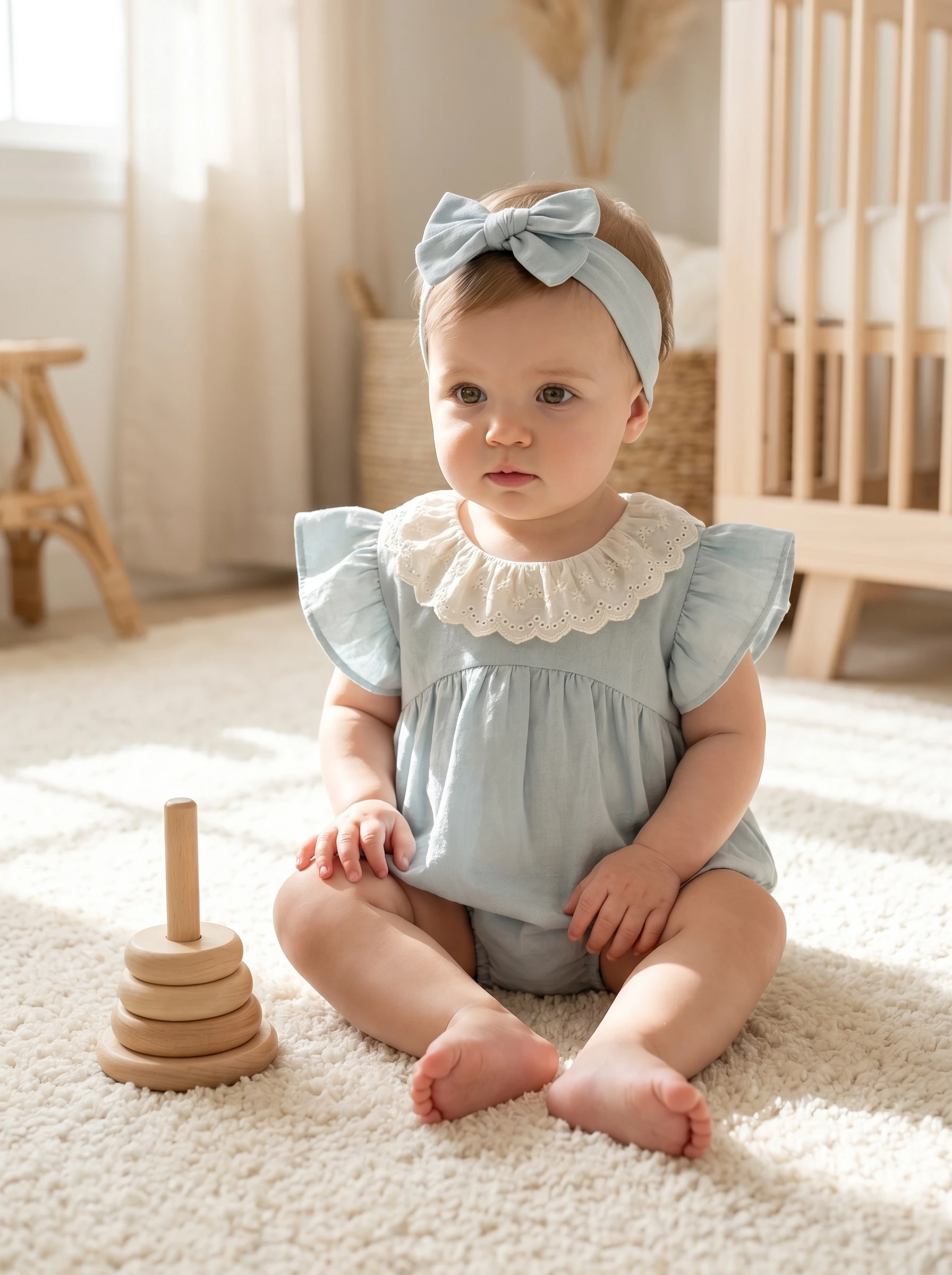 Ins Style Solid Baby Girl Summer Bodysuit Lace Collar Flutter Sleeve Triangle One Peice with Matching Bow Headband
Ins Style Solid Baby Girl Summer Bodysuit Lace Collar Flutter Sleeve Triangle One Peice with Matching Bow Headband