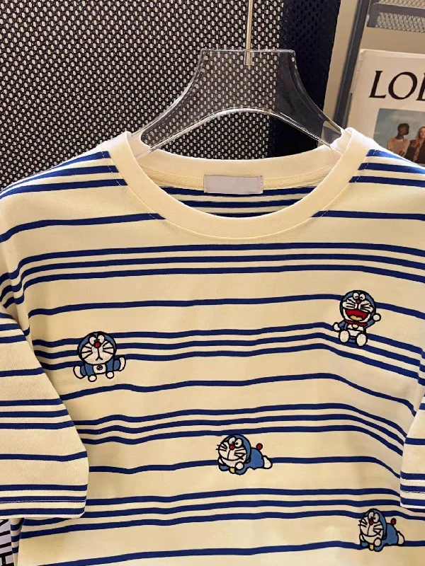 plus Size Women's Blue Striped Embroidered Short Sleeve T-Shirt Loose Fit Summer Casual Style Polyester Fiber round Neck Top
plus Size Women's Blue Striped Embroidered Short Sleeve T-Shirt Loose Fit Summer Casual Style Polyester Fiber round Neck Top