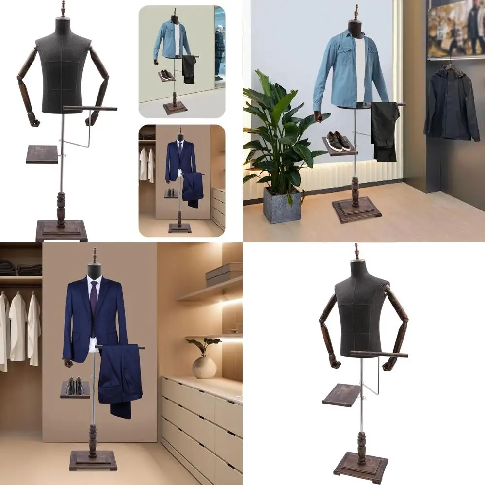 Adjustable Male Mannequin with Stand, Wood Arm, Shoe Rack for Men's Suit Display in Black Gray, 26.4 Height
Adjustable Male Mannequin with Stand, Wood Arm, Shoe Rack for Men's Suit Display in Black Gray, 26.4 Height