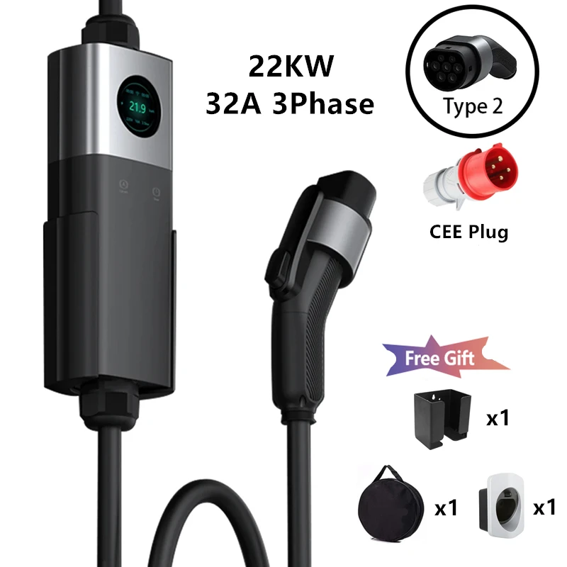TOEV Mobile EV Charger 32A 22KW Type 2 IEC-62196 Plug Adjust Current Timer Charging for Hybrid Eletric Vehicle Cars 5M Cable
TOEV Mobile EV Charger 32A 22KW Type 2 IEC-62196 Plug Adjust Current Timer Charging for Hybrid Eletric Vehicle Cars 5M Cable