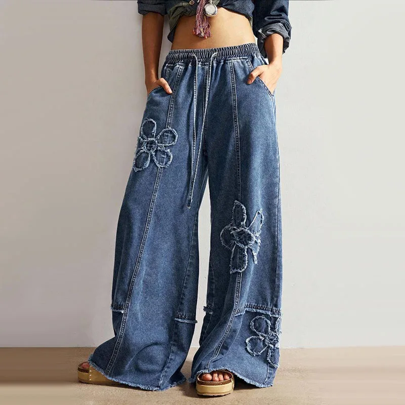 Women High Waist Wide Leg Jeans Flower Embroidery Denim Pants Female Loose Straight Trousers Spring Summer Vintage Streetwear
Women High Waist Wide Leg Jeans Flower Embroidery Denim Pants Female Loose Straight Trousers Spring Summer Vintage Streetwear