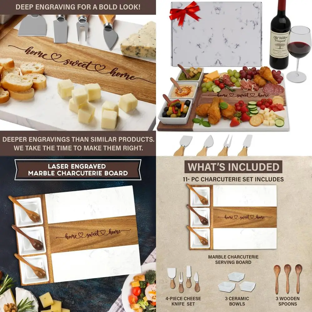 EMM Marble-Style Serving Set: 3-Piece Charcuterie Boards, 3 Bowls, 3 Spoons, 4 Utensils for Meat, Cheese, Fruits, and More
EMM Marble-Style Serving Set: 3-Piece Charcuterie Boards, 3 Bowls, 3 Spoons, 4 Utensils for Meat, Cheese, Fruits, and More