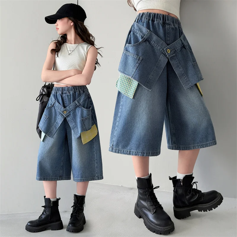 Fashion Summer Kids Wide Leg Cropped Jeans With Curtain For Teenage Girl Casual Streetwear Denim Shorts Child Knee Length Pants
Fashion Summer Kids Wide Leg Cropped Jeans With Curtain For Teenage Girl Casual Streetwear Denim Shorts Child Knee Length Pants