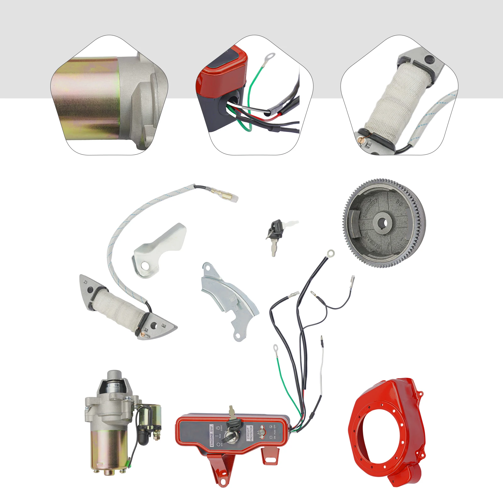 Electric Start Kit Fits for Honda GX160 5.5HP GX200 6.5HP, Electric Start Motor Ignition Kit Flywheel Starter Motor Key Switch Coil Ignition Box Fan Cover Shroud
Electric Start Kit Fits for Honda GX160 5.5HP GX200 6.5HP, Electric Start Motor Ignition Kit Flywheel Starter Motor Key Switch Coil Ignition Box Fan Cover Shroud