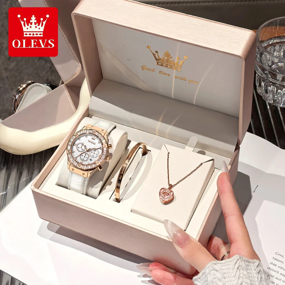 OLEVS Women's Watches Luxury Fashion Leather Strap Zircon Bezel Original Quartz Wristwatch Chronograph Waterproof Gift Box Set
OLEVS Women's Watches Luxury Fashion Leather Strap Zircon Bezel Original Quartz Wristwatch Chronograph Waterproof Gift Box Set