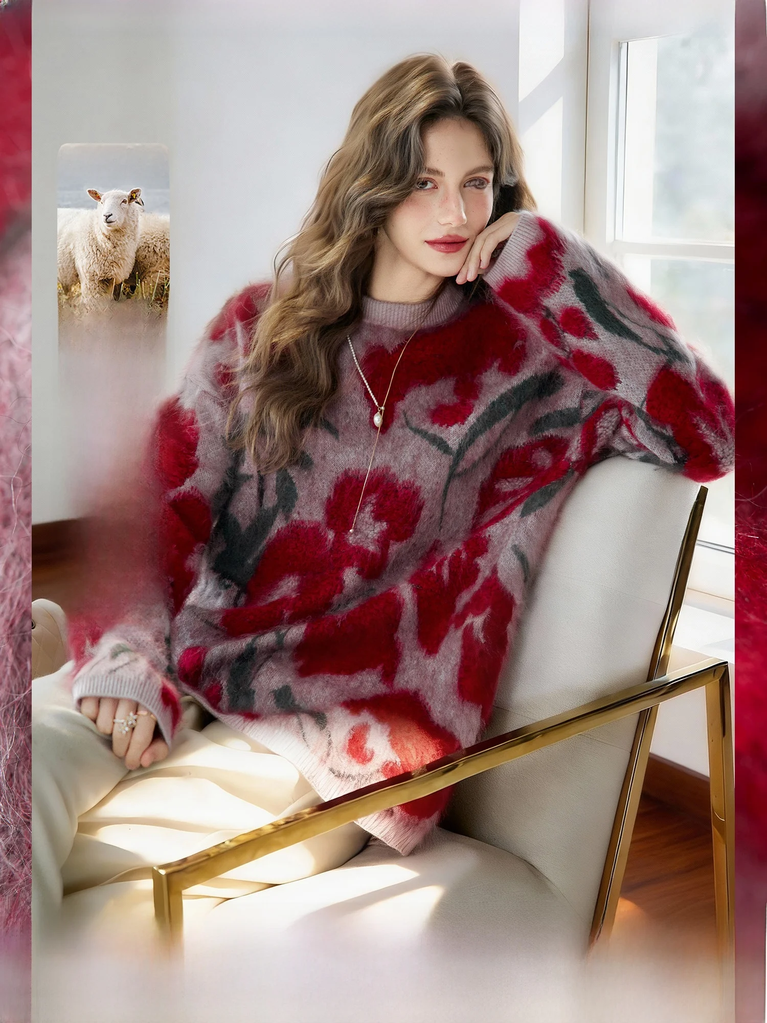Women's Knitted Sweater round Neck Long Sleeve Warm Soft Wool Blend Fuzzy Texture Contrast Color Embroidery Casual Style
Women's Knitted Sweater round Neck Long Sleeve Warm Soft Wool Blend Fuzzy Texture Contrast Color Embroidery Casual Style