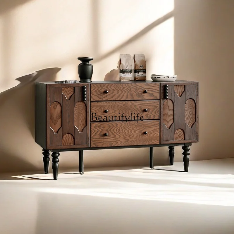 French retro solid wood dining side cabinet integrated tea room storage cabinet against the wall
French retro solid wood dining side cabinet integrated tea room storage cabinet against the wall