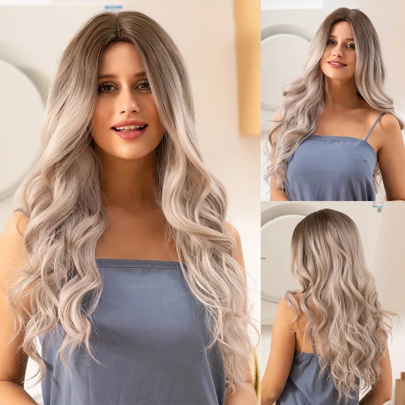 European and American new big wave wig women, eight-character bangs black gradual change gray long curly hair chemical fiber, fu
European and American new big wave wig women, eight-character bangs black gradual change gray long curly hair chemical fiber, fu