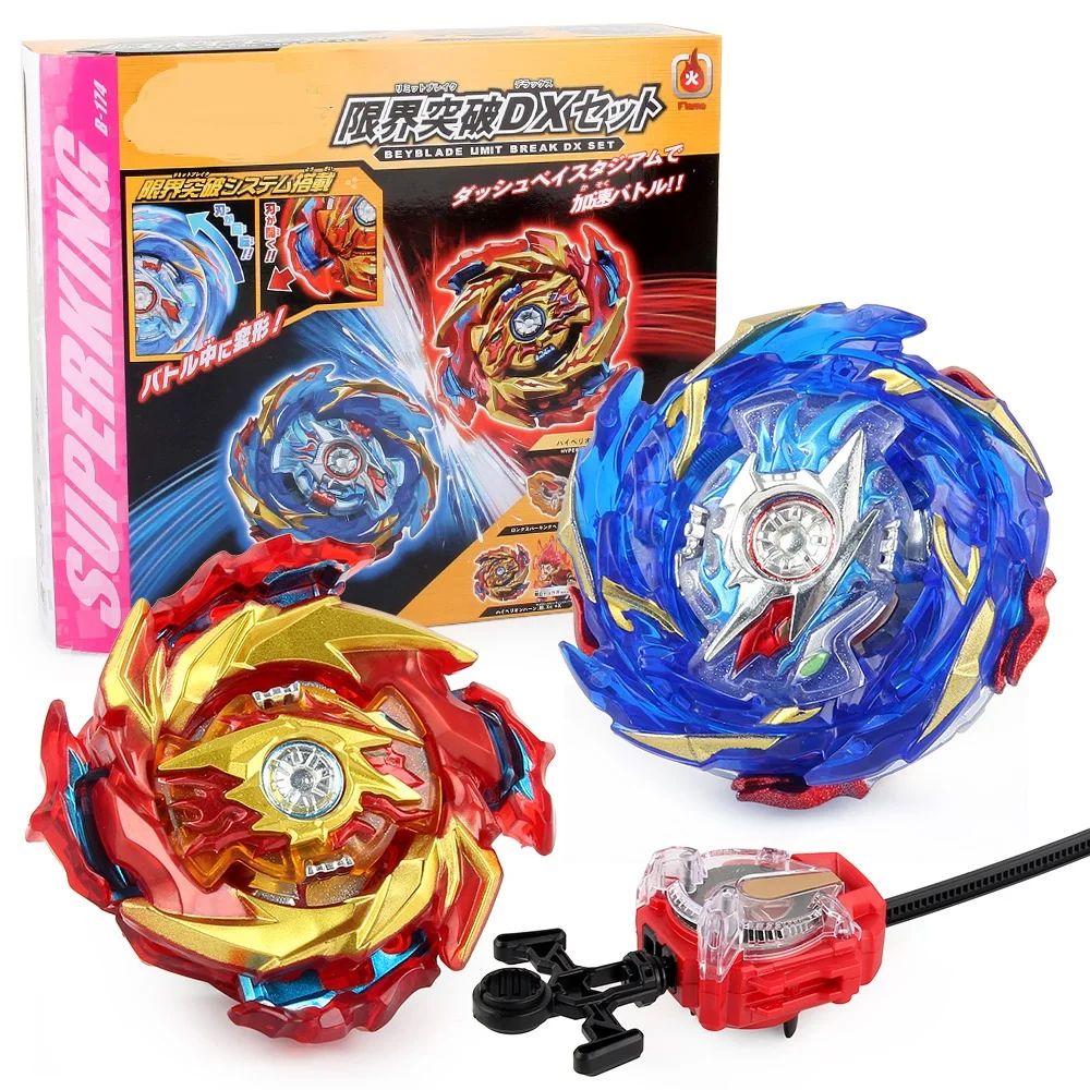 Box Set B-174 Limit Break DX Super King B174 2PCS Spinning Top Gyro With Spark Two-way Ruler Launcher Kids Games Toys
Box Set B-174 Limit Break DX Super King B174 2PCS Spinning Top Gyro With Spark Two-way Ruler Launcher Kids Games Toys