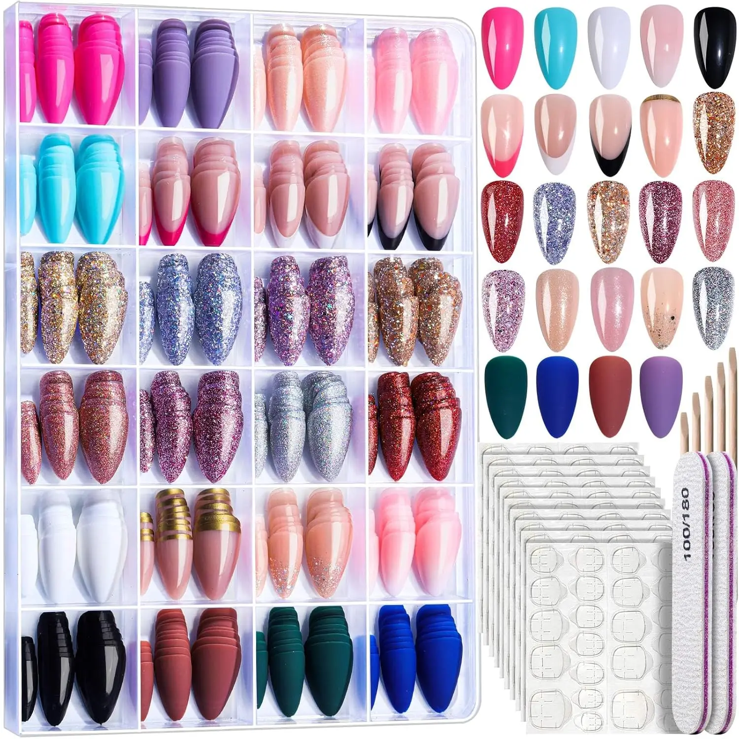 24 Colors 576Pcs Press on Nails Almond, Matte Glossy Glitter French Tip Short Fake Nails for DIY Nail Art
24 Colors 576Pcs Press on Nails Almond, Matte Glossy Glitter French Tip Short Fake Nails for DIY Nail Art