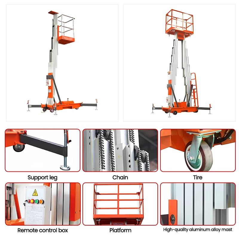 4-14m Mobile Single And Double Mast Lift Aluminum Alloy Man Lift Work Platform
4-14m Mobile Single And Double Mast Lift Aluminum Alloy Man Lift Work Platform