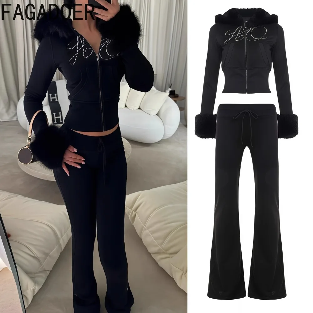 FAGADOER Sexy Letter Rhinestone Patchwork 2 Pieces Set for Woman Fur Long Sleeve Zip Hooded Jackets Top + Pants Outfits Clubwear
FAGADOER Sexy Letter Rhinestone Patchwork 2 Pieces Set for Woman Fur Long Sleeve Zip Hooded Jackets Top + Pants Outfits Clubwear