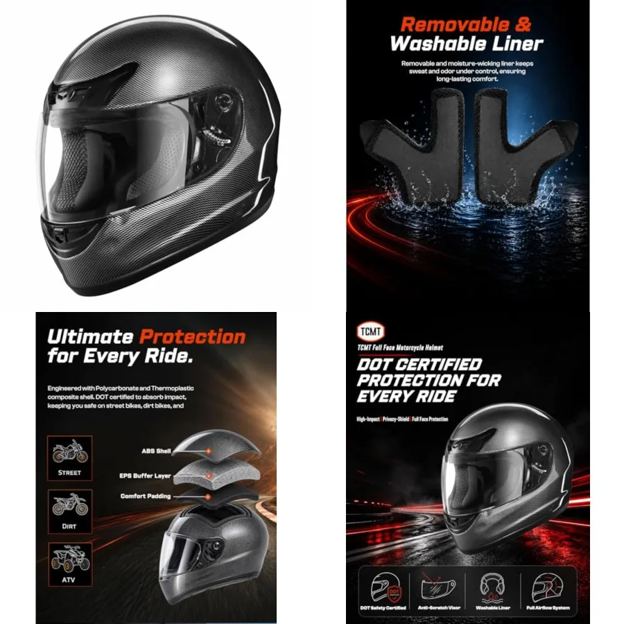 Full Face Motorcycle Helmet for Adults Men Women, Lightweight Polycarbonate Street Bike Dirt Bike Helmet with Anti-Scratch Mirr
Full Face Motorcycle Helmet for Adults Men Women, Lightweight Polycarbonate Street Bike Dirt Bike Helmet with Anti-Scratch Mirr
