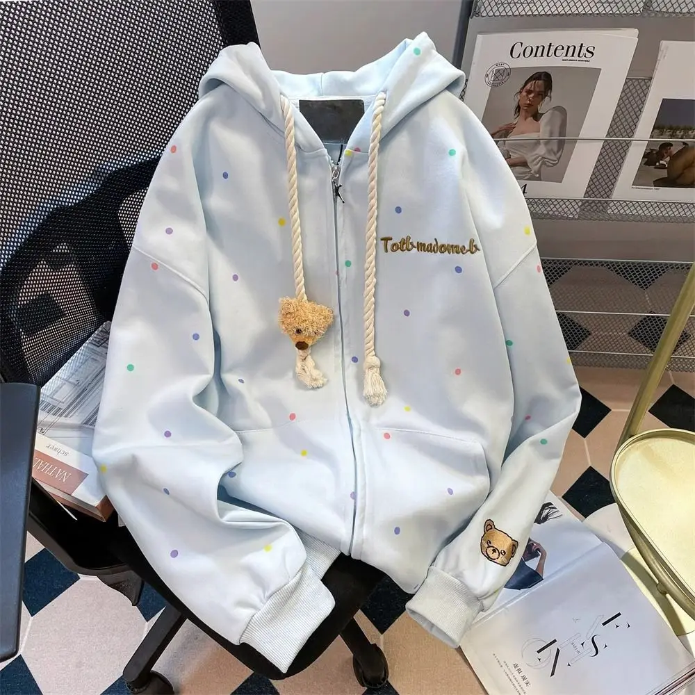 Polka Dot Bear Hooded Open Cardigan Sweatshirt Jacket Hua Cotton Composite Milk Silk 320g Korean Style Dopaamine Design
Polka Dot Bear Hooded Open Cardigan Sweatshirt Jacket Hua Cotton Composite Milk Silk 320g Korean Style Dopaamine Design