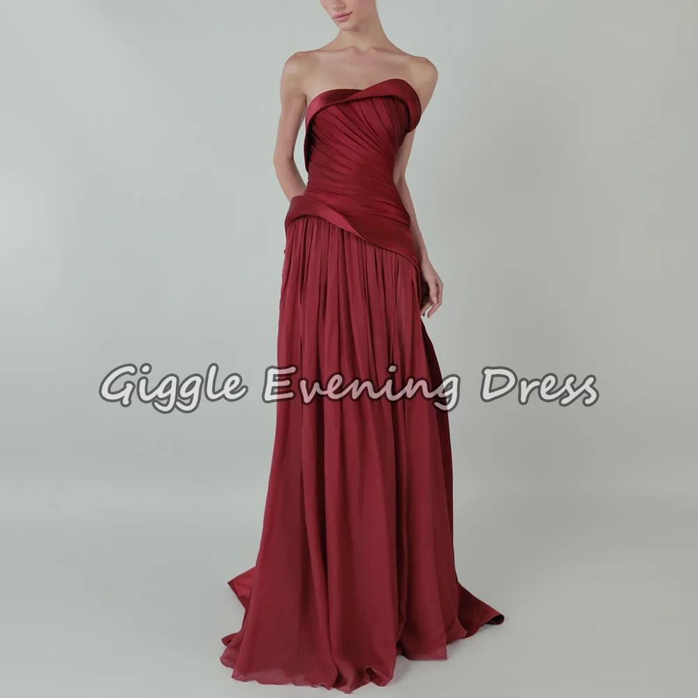 Giggle Burgundy Chiffon Strapless Draped Party Gown Floor Length Pleated Women's Evening Dress Long A Line Prom Gowns Customized
Giggle Burgundy Chiffon Strapless Draped Party Gown Floor Length Pleated Women's Evening Dress Long A Line Prom Gowns Customized