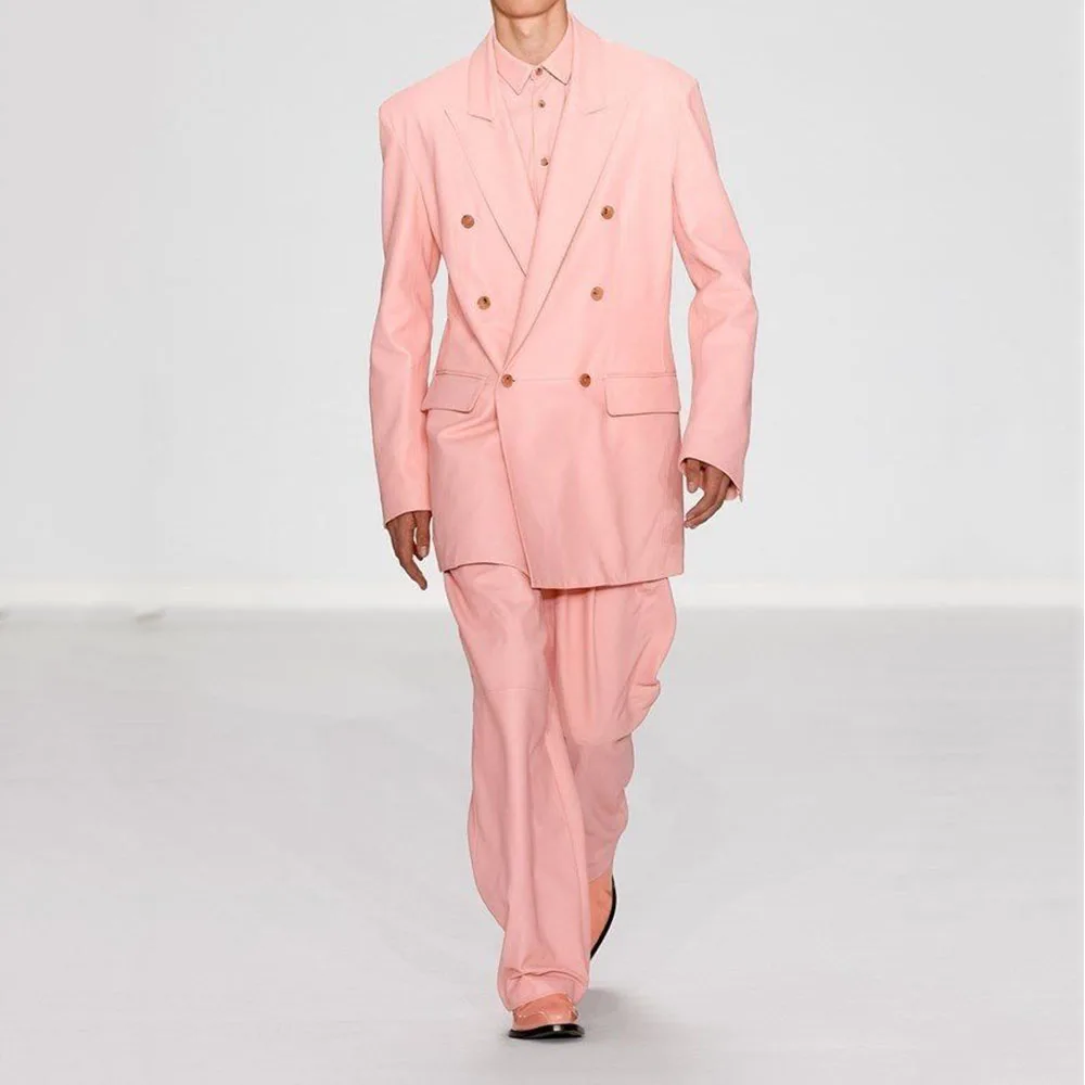 Fashion Pink Men's Suits Double Breasted 2 Pieces Jacket Pants Male Clothing Loose Elegant Banquet Office Party Blazers Sets
Fashion Pink Men's Suits Double Breasted 2 Pieces Jacket Pants Male Clothing Loose Elegant Banquet Office Party Blazers Sets