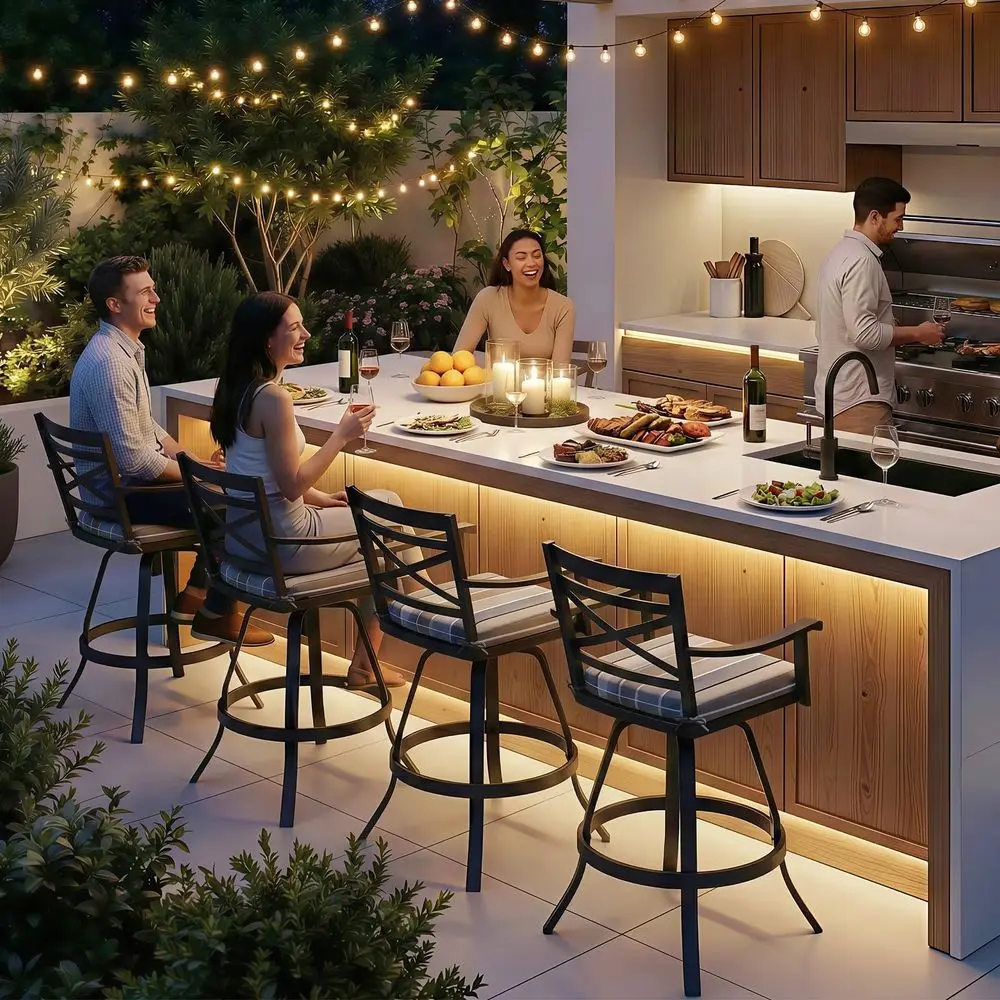 Outdoor Swivel Bar Stools Set of 4, Aluminum Patio Bar Stools with Sunbrella Cushions, 30 Inch Bar Height Perfect for Backyard,
Outdoor Swivel Bar Stools Set of 4, Aluminum Patio Bar Stools with Sunbrella Cushions, 30 Inch Bar Height Perfect for Backyard,